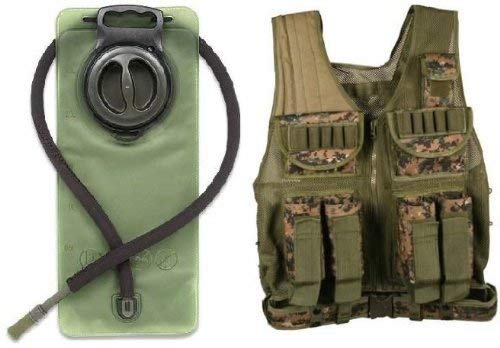 Ultimate Arms Gear Marpat Woodland Digital Camo Paintball Airsoft Battle Gear Tank-Armor Pod Vest w/ Duty Belt + 2.5 Liter Hydration Water Bladder Reservoir Hosing And Hands Free Bite Valve