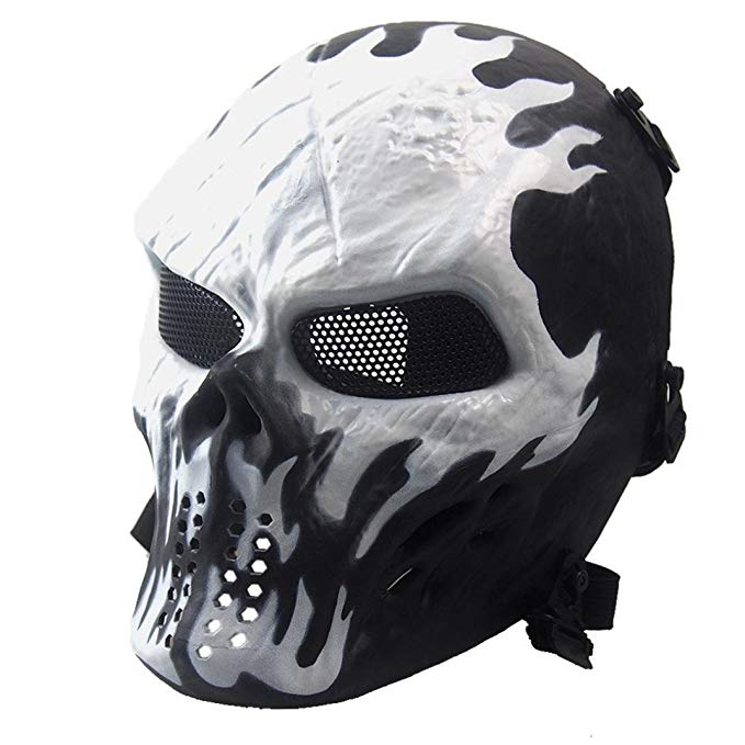 Bilila Airsoft Paintball Full Face Skull Skeleton CS Mask Tactical Military Halloween (White)
