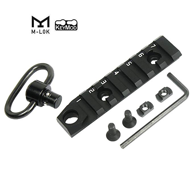 Micephon 7 Slots Picatinny Rail Section with Rifle QD Sling Swivel Mount for M-LOK/Key MOD Mount Surfaces