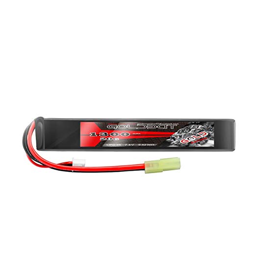 GOLDBAT 1300mAh 7.4V 20C 2S LiPo Stick Battery, Airsoft Battery, High Capacity Lipo Battery Pack, Rechargeable Hobby Battery Pack with Mini Tamiya Connector