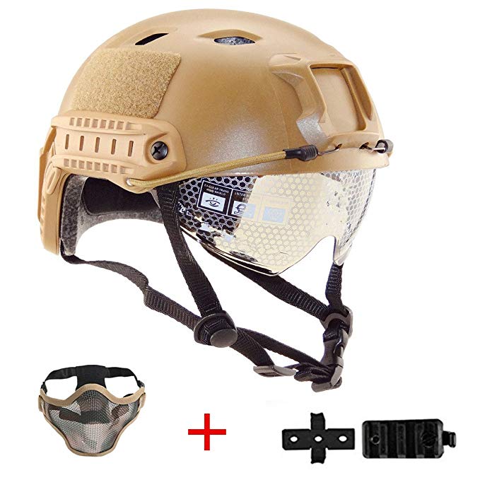 iMeshbean Airsoft Swat Helmet Combat Fast Helmet With w/Protective Goggles and Wing-Loc Adapter as Gift,Low Version Half Mask