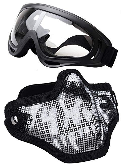 Coxeer Mesh Half Face Skull Mask Striker Steel Airsoft Mask Tactical Lower Face mask (Black) (Mesk Mask)