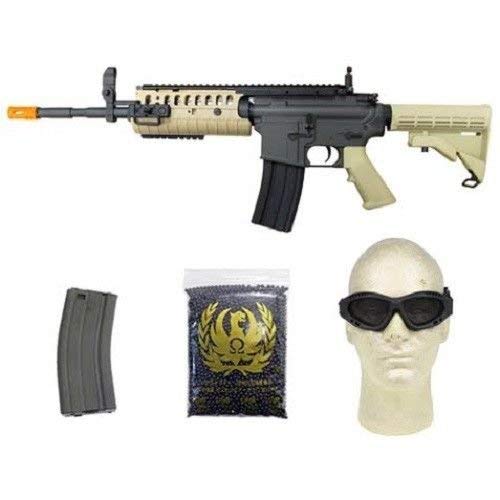 jing gong w4 metal gb aeg airsoft gun, extra mag, google's, 4350 bb's combo -tan(Airsoft Gun)