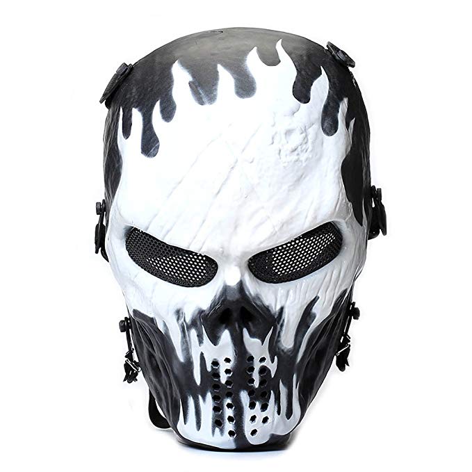 Skull Skeleton Airsoft Mask Full Face with Eye Mesh Hunting Protection